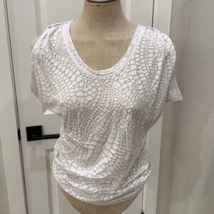 BCBGMAXAZRIA White‎ Textured Pattern Short Sleeve Top, Size XS
